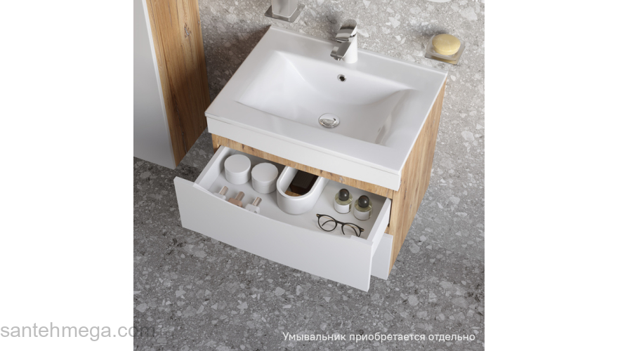 Тумба подвесная 60 см белая/золотистый дуб Cloud IDDIS CLO60Y0i95. Фото