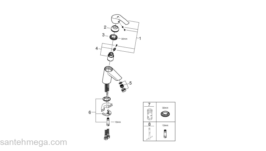 GROHE 32154002 Eurosmart 2015 Смеситель однорычажный для раковины с энергосберегающим картриджем - подача холодной воды при центральном положении рычага, гладкий корпус, S-size. Фото