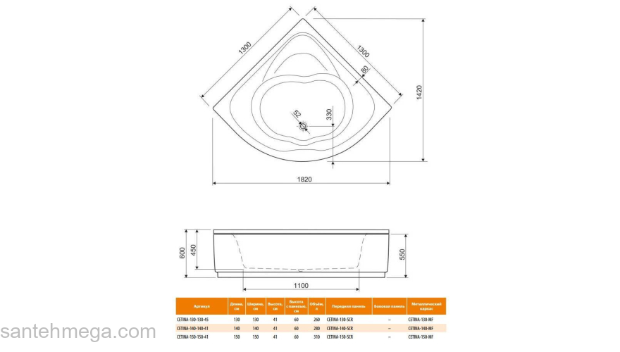 Ванна акриловая CEZARES Cetina 130x130. Фото