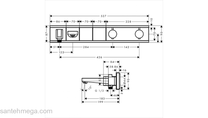 Панель для ванны HANSGROHE RainSelect с 2 кнопками 15359000. Фото