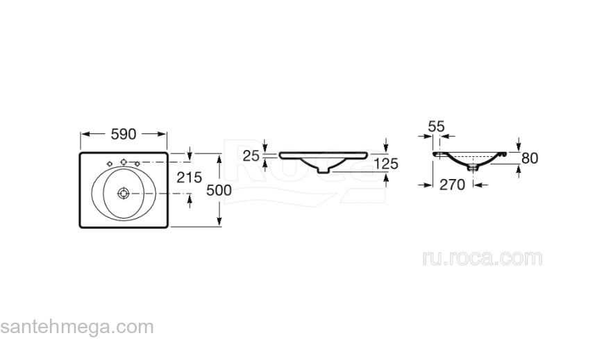 Раковина встраиваемая ROCA Kalahari 59х50 327894000. Фото