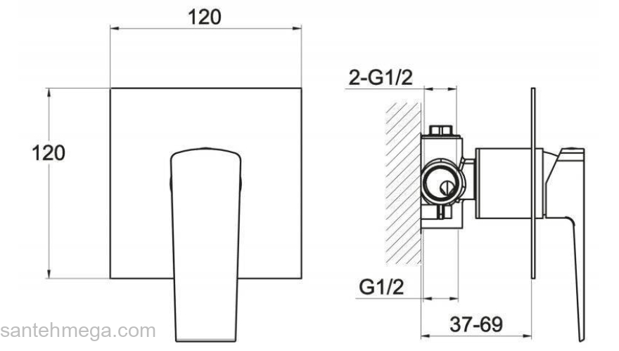 Смеситель для душа встраиваемый BELBAGNO Arlie ARL-BDM-CRM. Фото