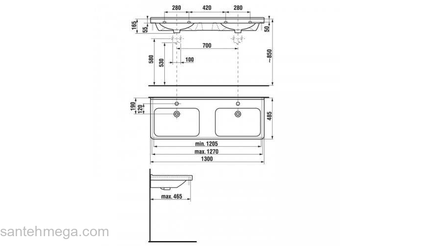 Двойная раковина JIKA CUBITO 130х49 1442.0.000.104.1. Фото