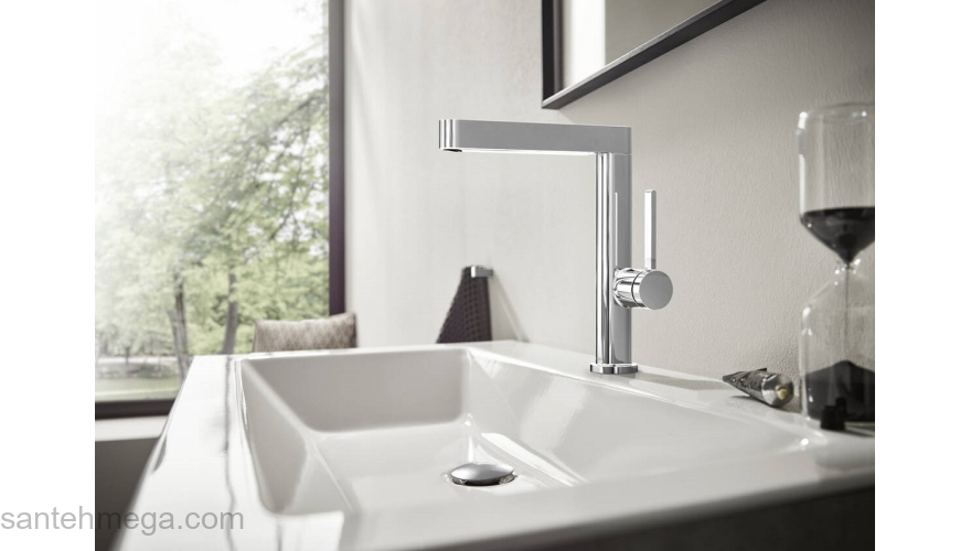 Finoris Смеситель для раковины, однорычажный, 230 с поворотным изливом, со сливным клапаном Push-Open 76060000, хром. Фото