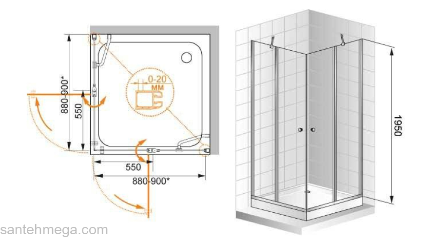 Душевой угол CEZARES Elena ELENA-W-A-22-90-C-Cr. Фото