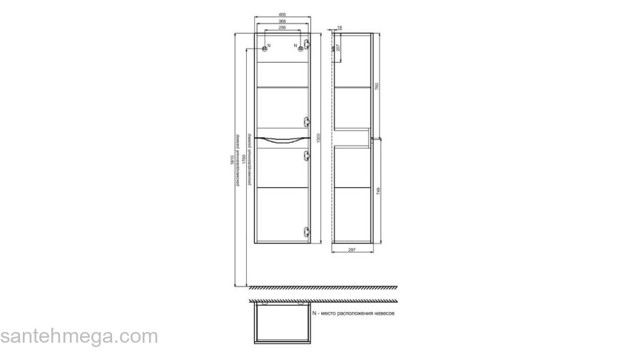 Пенал подвесной 40 см белый/черный мрамор Cloud IDDIS CLO40B0i97. Фото