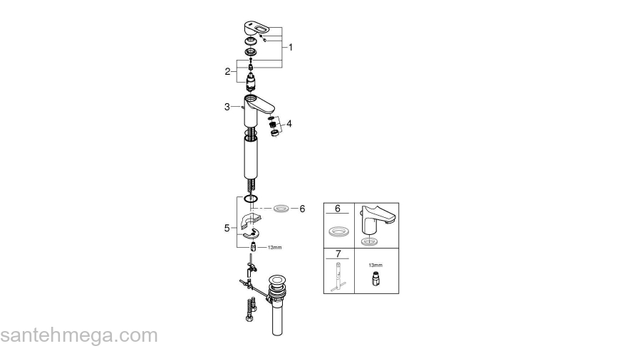 GROHE 32856000 BauLoop Смеситель однорычажный для свободностоящих раковин. Фото