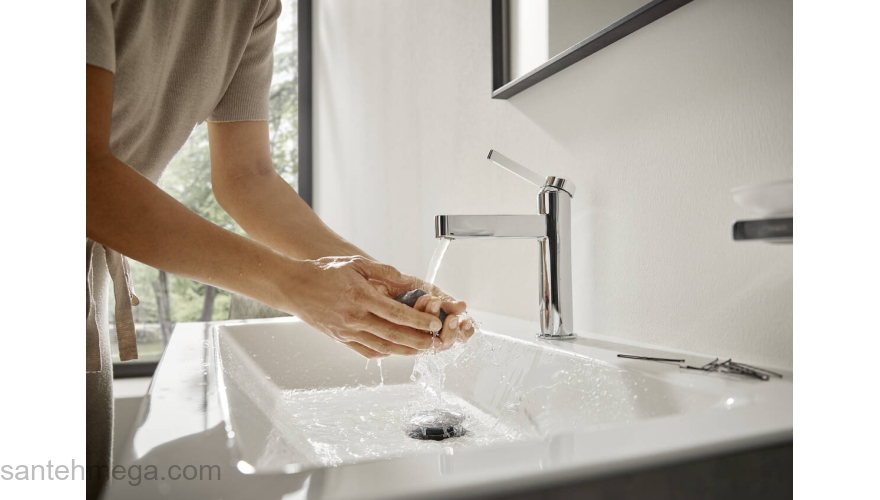 Finoris Смеситель для раковины, однорычажный, 110 со сливным клапаном Push-Open 76023000, хром. Фото