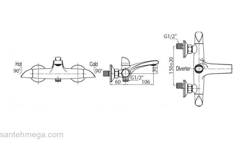 Смеситель для ванны/душа BELBAGNO Grano GRA-VAS-CRM. Фото