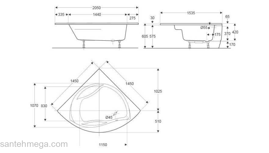 Ванна акриловая Jacob Delafon Presquile 145х145 E6045RU-00. Фото
