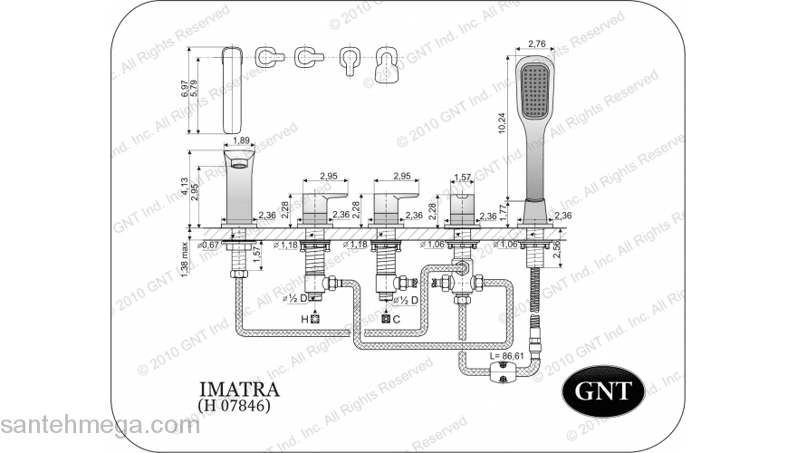 Врезной смеситель для ванны GNT Imatra H 07864. Фото