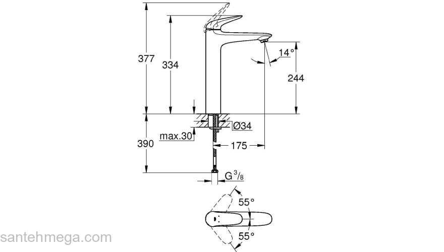 GROHE 23719003 Eurostyle 2015 Solid Смеситель для свободностояшей раковины, гладкий корпус. Фото