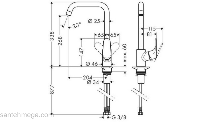Смеситель для кухни однорычажный Hansgrohe Focus 260 матовый черный 31820670. Фото