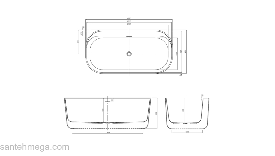 Ванна акриловая Azario WINCHESTER 1690х860х600, в комплекте с сифоном и металлической рамой WIN17085. Фото