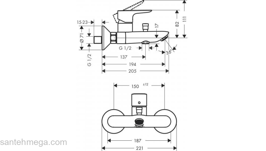 Смеситель для ванны с душем Hansgrohe Talis E 71740670. Фото