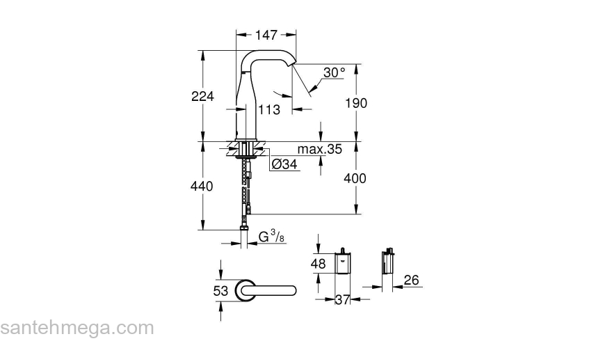 GROHE 36446000 Essence E Инфракрасная электроника для раковины без смешивания, 6V литиевая батарейка. Фото