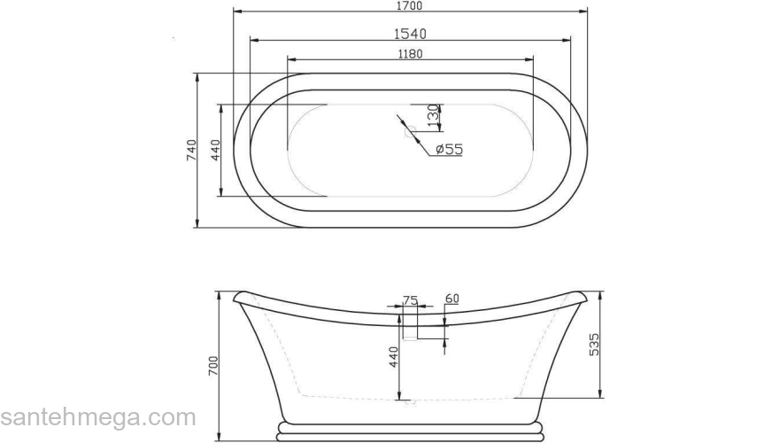 Ванна акриловая BELBAGNO BB09. Фото
