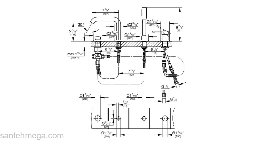 GROHE 19578A01 Essence+ Смеситель для ванны на 4 отверстия. Фото