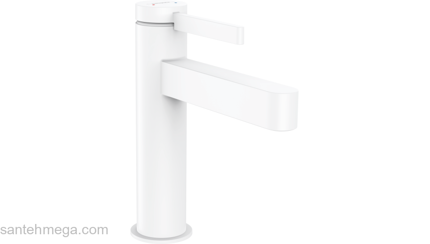 Finoris Смеситель для раковины, однорычажный, 110 со сливным гарнитуром 76020700, матовый белый. Фото