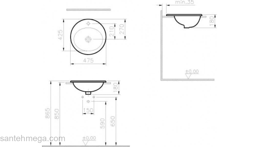 Раковина встраиваемая Vitra S20 48х48 5467B003-0001. Фото