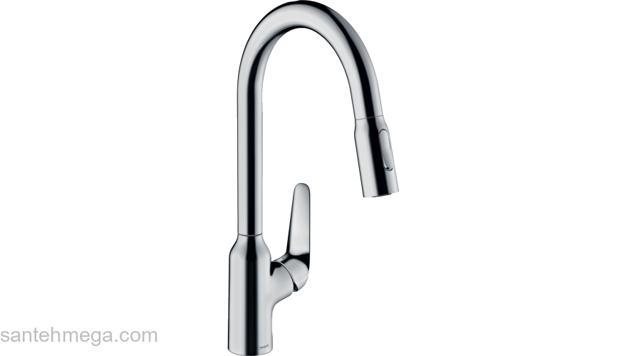 Кухонный смеситель однорычажный, 220, с вытяжным душем, 2jet Hansgrohe 71800000, хром. Фото