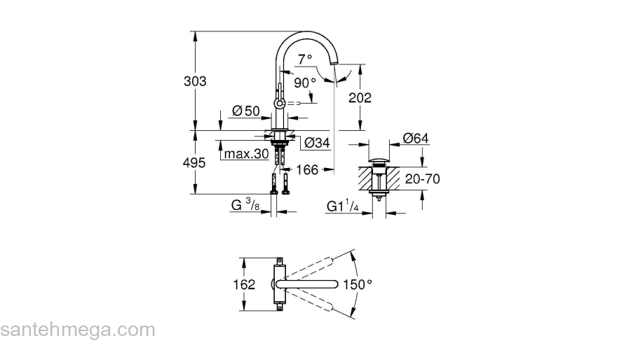 GROHE 21022AL3 Atrio New Смеситель двухвентильный для раковины на 1 отверстие, рукоятки-рычаги, размер L, Графит. Фото