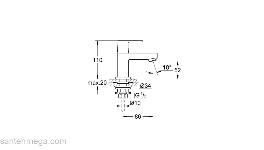 GROHE 23137000 Eurocube Вертикальный вентиль. Фото
