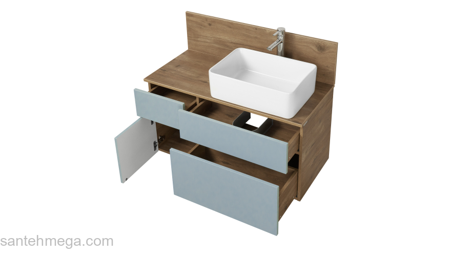 Тумба под раковину подвесная AQUATON Мишель 100 Фьорд/Дуб Рустикальный 1A256901MIX30. Фото