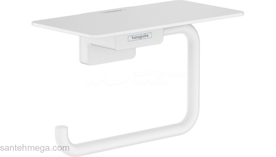 Держатель туалетной бумаги с полкой AddStoris Hansgrohe 41772700, матовый белый для ванной комнаты. Фото