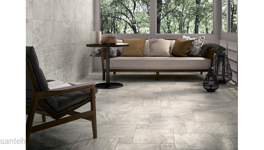 COLISEUMGRES 610080000174 Керамический гранит Вставка Альпы  300х300 белый мозаика. Фото