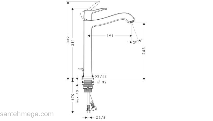 Смеситель для раковины HANSGROHE Metris Classic 31078000. Фото