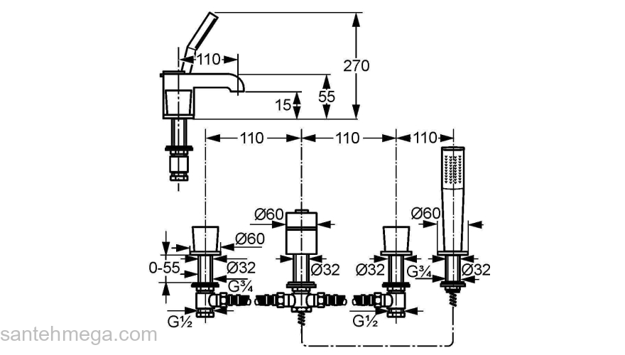 Смеситель для ванны KLUDI Joop 55424H705. Фото