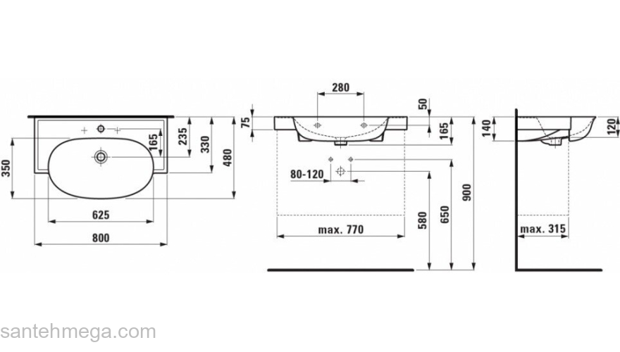 Раковина встраиваемая LAUFEN The New Classic 80х48 8.1385.5.000.104.1. Фото