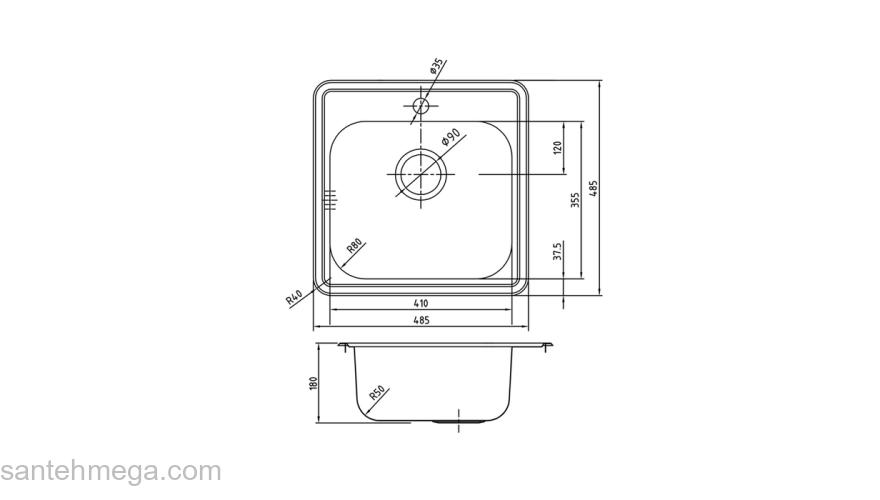 Мойка с сифоном арт. S11UPS0i84 нерж. сталь полир. 485*485 Strit S IDDIS STR48P0i77S. Фото