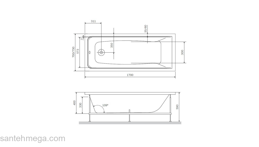 Каркас для ванны 170х70 см AM.PM Gem W90A-170-070W-R. Фото