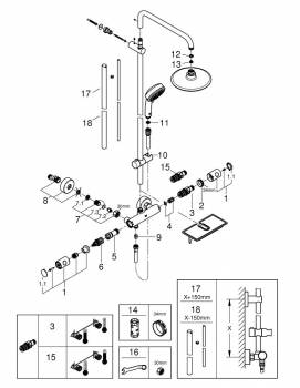 GROHE 26249000 Euphoria 190 Душевая система с термостатом для душа с полочкой. Фото