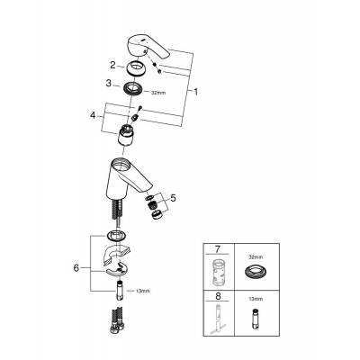 GROHE 32154002 Eurosmart 2015 Смеситель однорычажный для раковины с энергосберегающим картриджем - подача холодной воды при центральном положении рычага, гладкий корпус, S-size. Фото