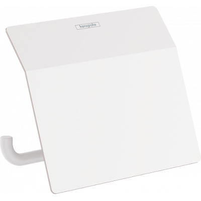 Держатель туалетной бумаги с крышкой AddStoris Hansgrohe 41753700, матовый белый для ванной комнаты. Фото