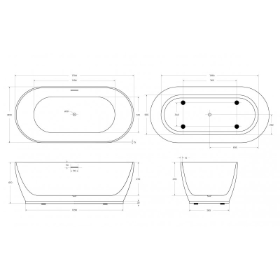 Ванна акриловая отдельностоящая BELBAGNO BB413-1700-800. Фото