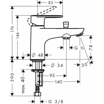 Смеситель для ванны и душа Hansgrohe Vernis Blend Monotrou 71444000 хром. Фото