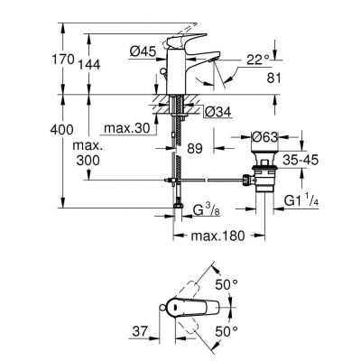 GROHE 23751000 BauFlow Смеситель для раковины со сливным гарнитуром, S-Size. Фото