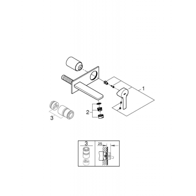GROHE 19409001 Lineare New Смеситель для раковины настенный, на два отверстия, комплект верхней монтажной части для 32635. Фото
