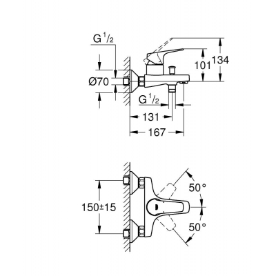 GROHE 23756000 BauFlow Смеситель для ванны, настенный монтаж. Фото