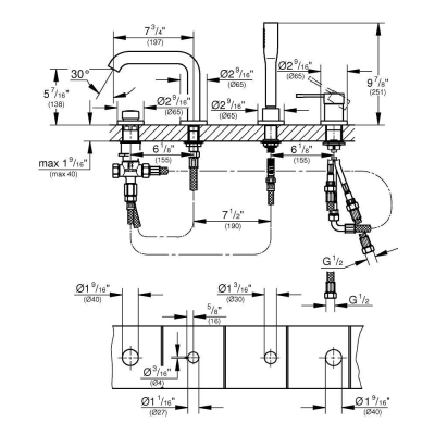 GROHE 19578A01 Essence+ Смеситель для ванны на 4 отверстия. Фото