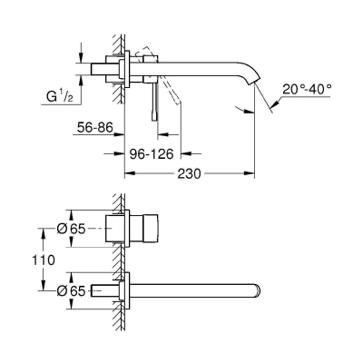 GROHE 19967DC1 Essence New Смеситель для раковины на 2 отверстия, вынос 201 мм, настенный монтаж. Фото