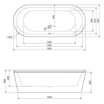 Ванна акриловая CEZARES Metauro Central 180x80. Фото