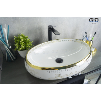 Раковина накладная GID Nc472 59х41 52222 Белый / Золото. Фото