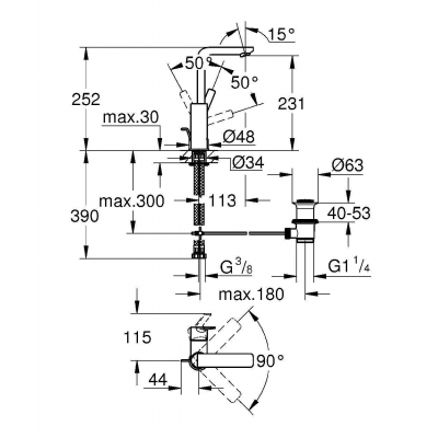 GROHE 23296001 Lineare New Смеситель однорычажный для раковины, высокий излив, со сливным гарнитуром. Фото
