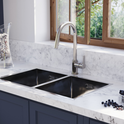 Смеситель для кухни с выдвижным изливом сталь Cuba IDDIS CUBSTP0i05. Фото